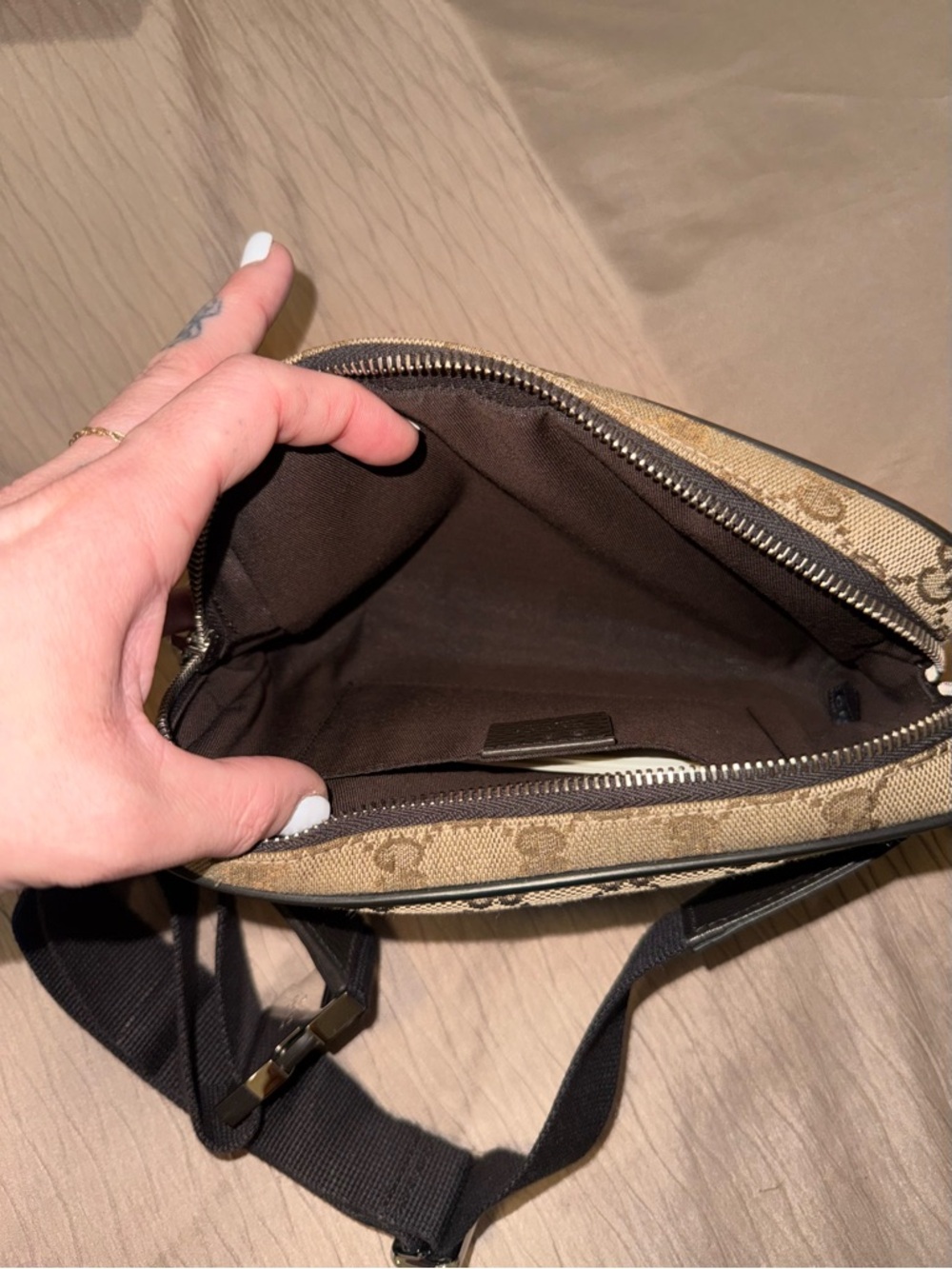 Gucci Beige Monogram Belt Bag with Dark Brown Trim - Picture 5 of 6
